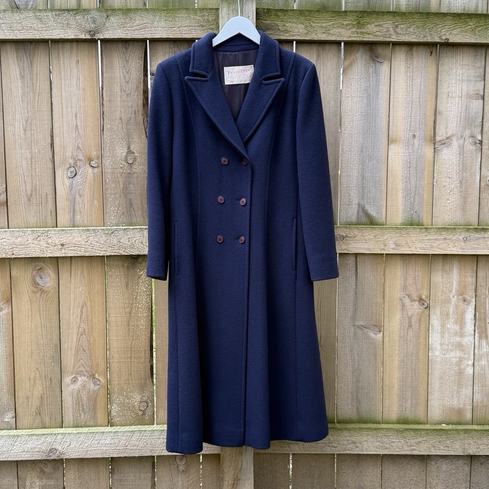 Vintage Pendleton Coat Womens Blue 14 Wool Overcoat Trench Navy Double Breasted